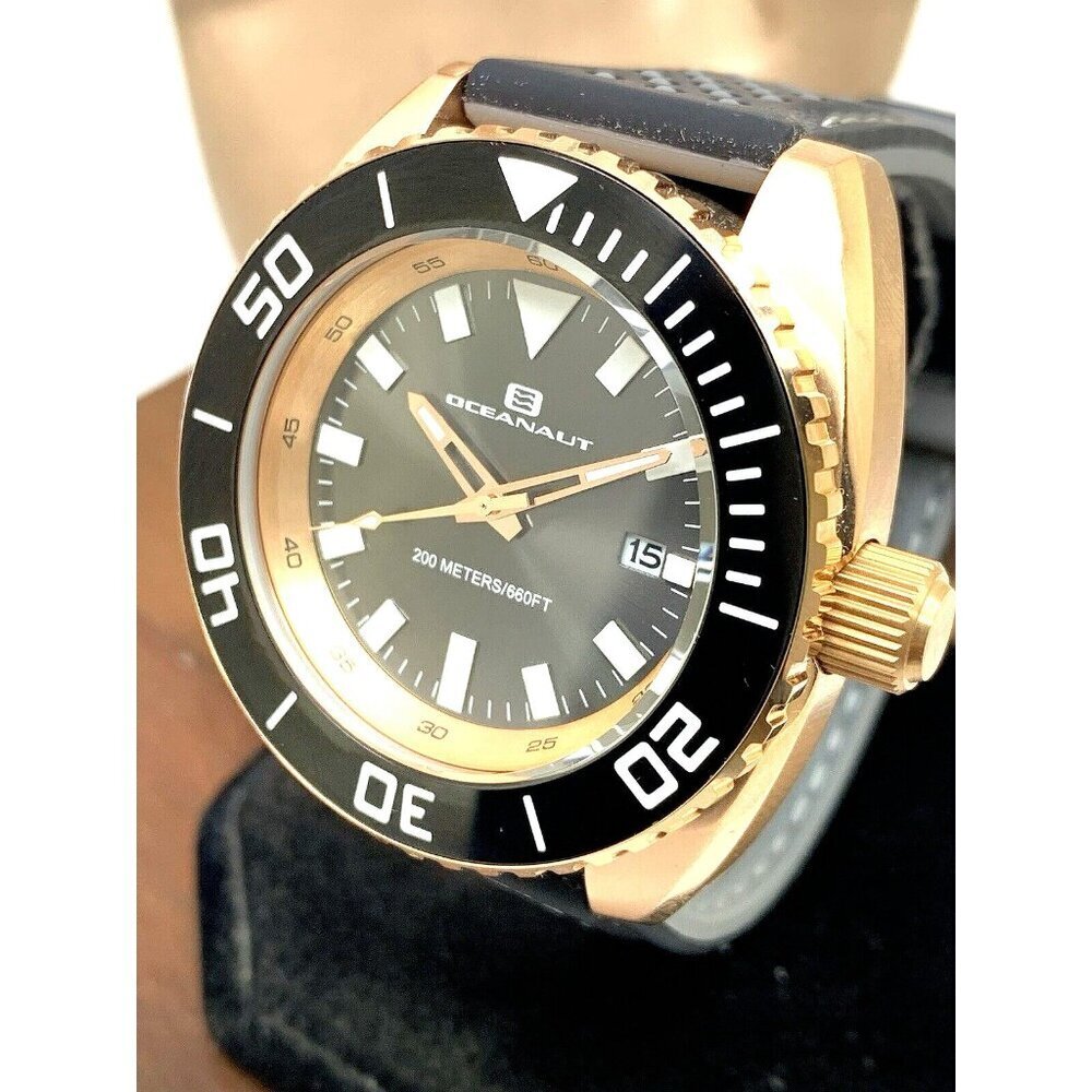 Oceanaut Men's Watch Oc0524 Diver Rose Gold Black Gray Dial Rubber Band